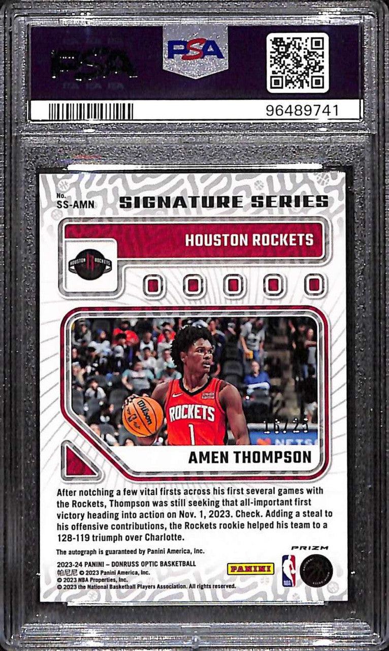 2023-24 Donruss Optic Signature Series Blue 1 Amen Thompson RC Auto 16/25 PSA 9