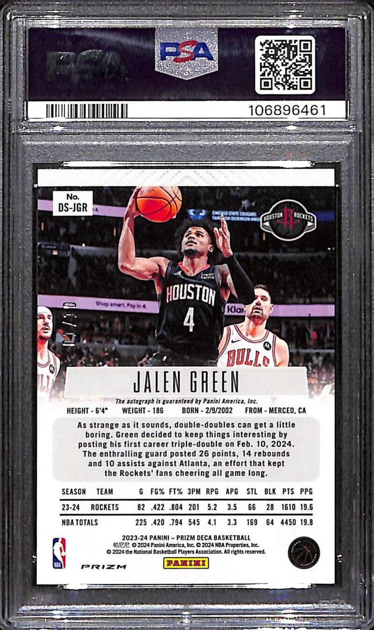 2023-24 Panini Prizm Deca Signatures Gold Shimmer Jalen Green Auto 1/10 PSA 10