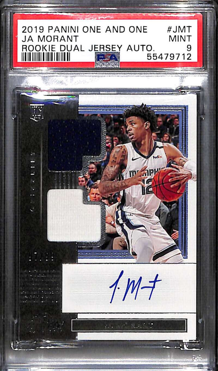 2019-20 Panini One and One Autographs Ja Morant RC Dual Jersey Auto 97/99 PSA 9