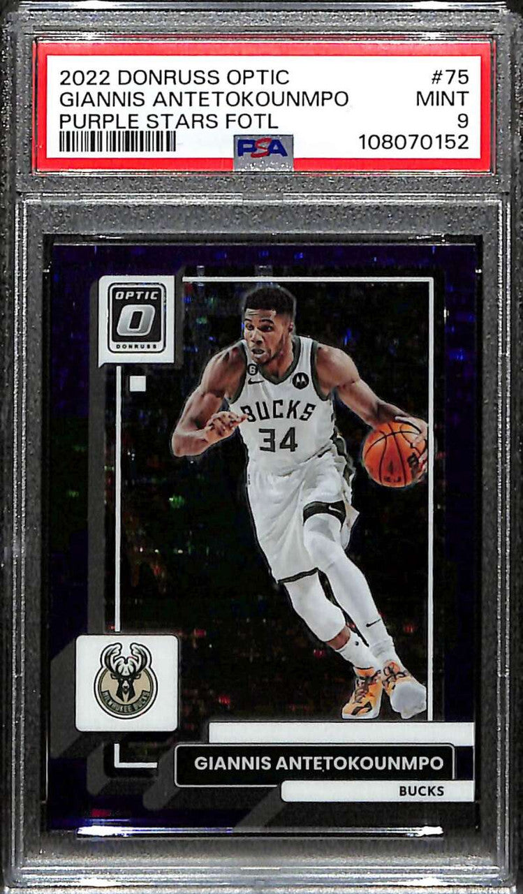 2022-23 Donruss Optic Purple Stars FOTL 75 Giannis Antetkounmpo 17/17 PSA 9