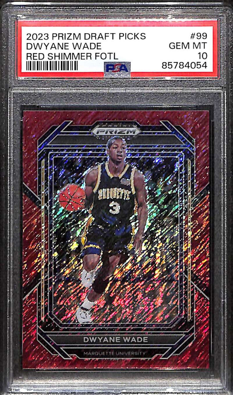SOLD 172329 2023-24 Panini Prizm Draft Prizms Red Shimmer FOTL 99 Dwyane Wade 7/9 PSA 10