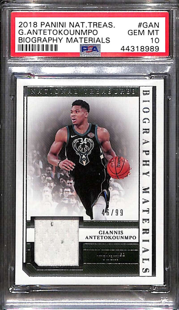 2018-19 National Treasures Biography Giannis Antetokounmpo Jersey 46/99 PSA 10