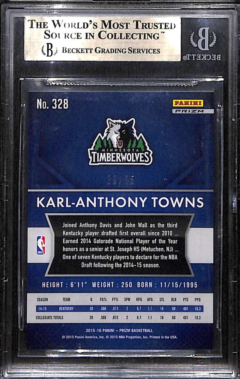 2015-16 Panini Prizm Prizms Orange 328 Karl-Anthony Towns RC 29/65 BGS 9.5 GEM