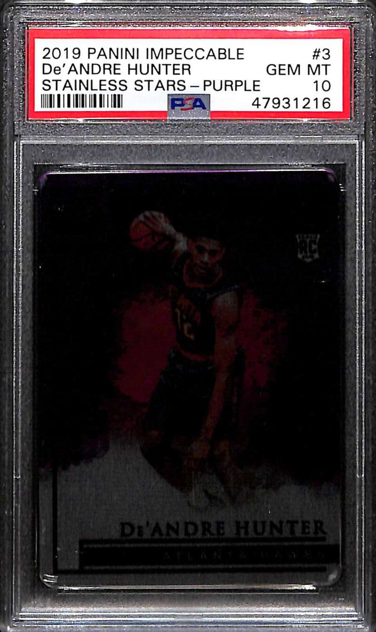 2019-20 Panini Impeccable Stainless Stars Purple De'Andre Hunter RC 6/49 PSA 10