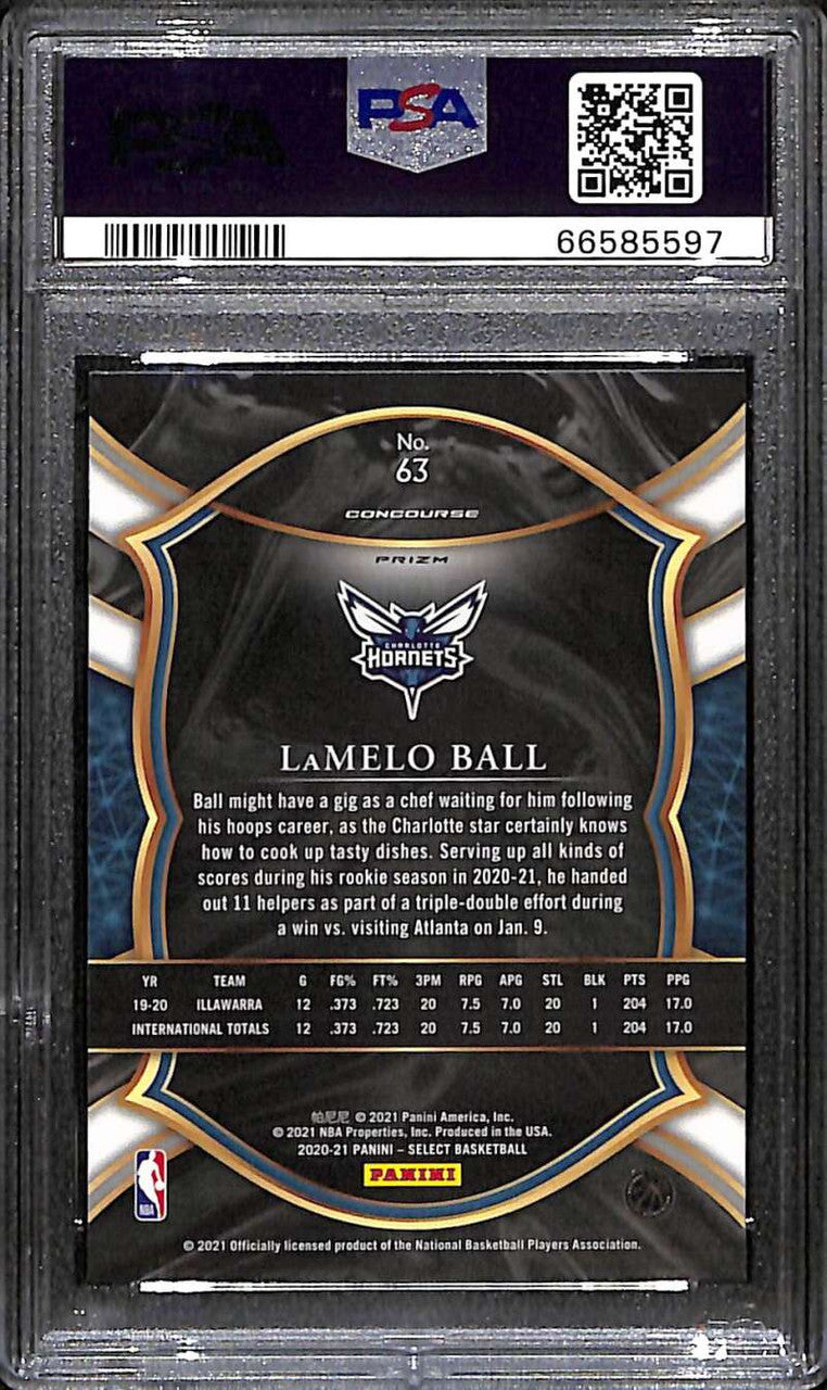 SOLD 172370 2020-21 Select Prizms Blue Refractor 63 LaMelo Ball Rookie PSA 10 GEM MT