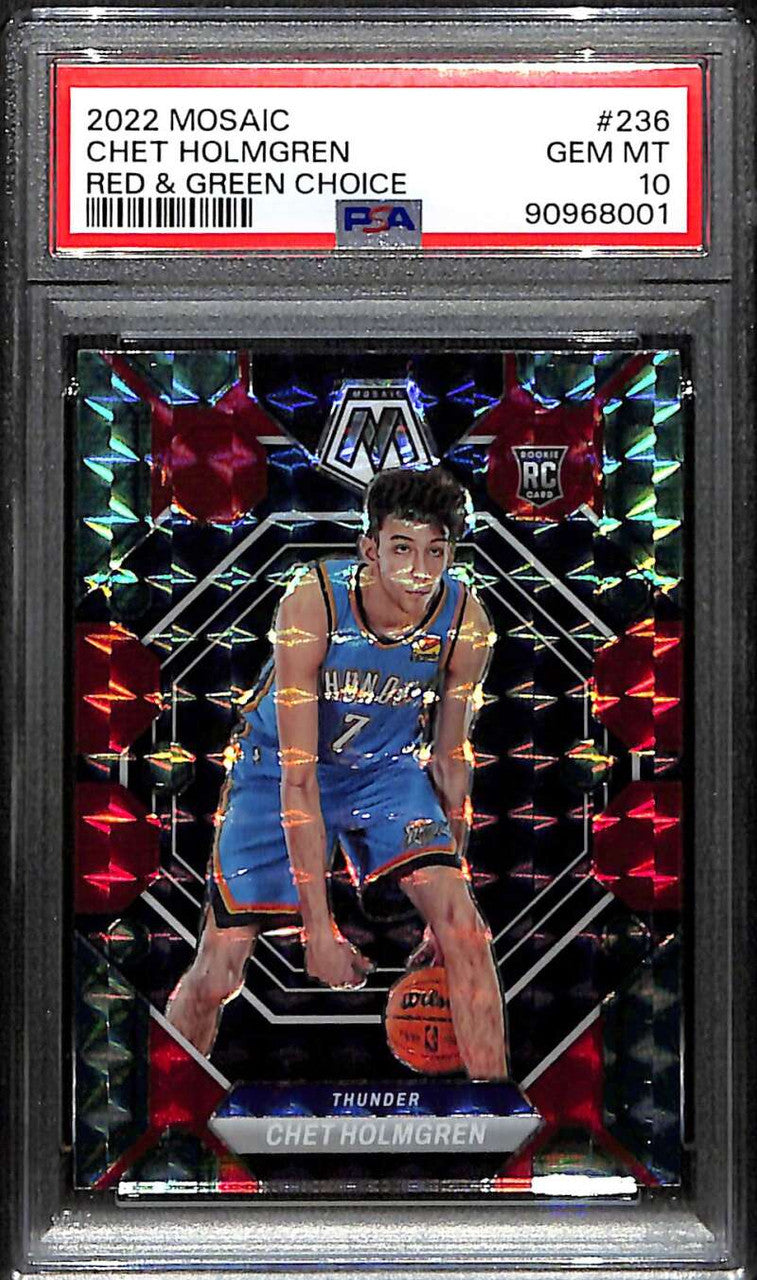 2022-23 Panini Mosaic Choice Red and Green 236 Chet Holmgren Rookie PSA 10 GEM