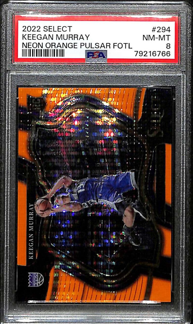 2022-23 Select Prizms Neon Orange Pulsar FOTL 294 Keegan Murray Rookie /15 PSA 8