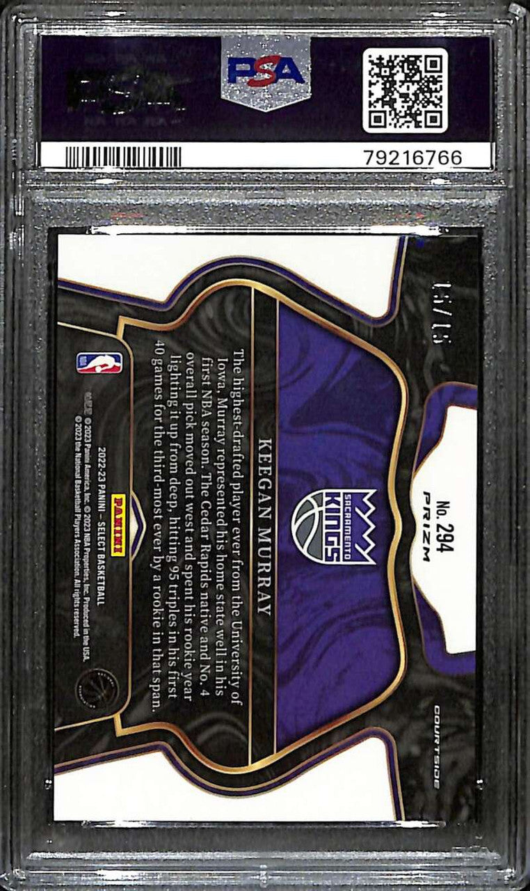 2022-23 Select Prizms Neon Orange Pulsar FOTL 294 Keegan Murray Rookie /15 PSA 8