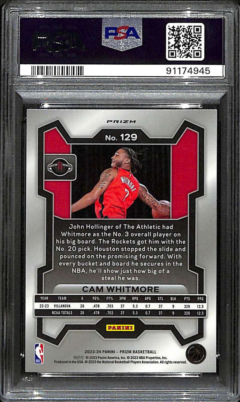 2023-24 Panini Prizm Prizms Silver Refractor 129 Cam Whitmore Rookie PSA 10 GEM