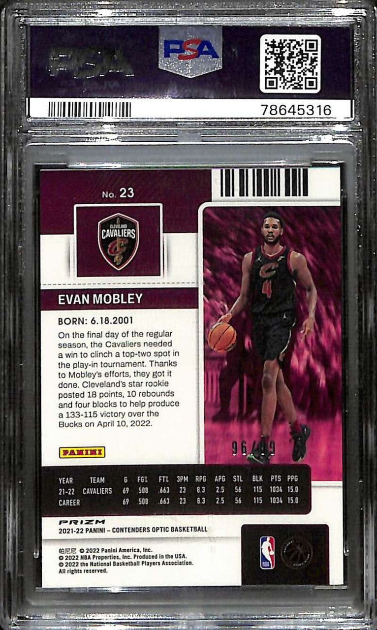 2021 Panini Contenders Optic Rookies Blue 23 Evan Mobley Rookie 96/99 PSA 10 GEM