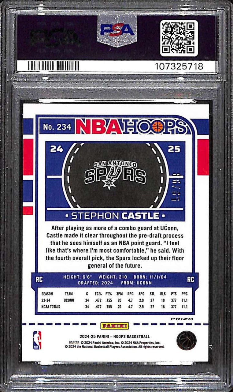 2024-25 Hoops Premium Prizms Blue Scope 234 Stephon Castle Rookie 59/99 PSA 9