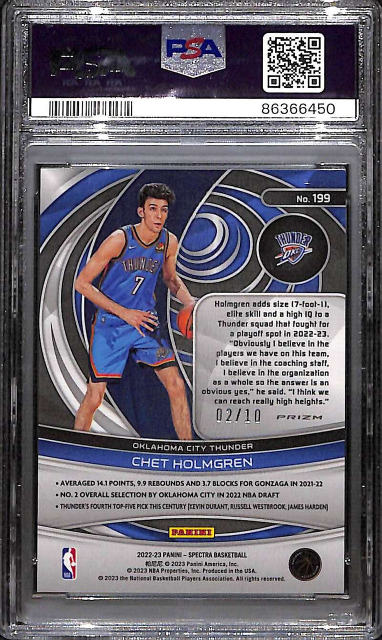 2022-23 Panini Spectra Asia Gold 199 Chet Holmgren Rookie 2/10 PSA 9 MINT