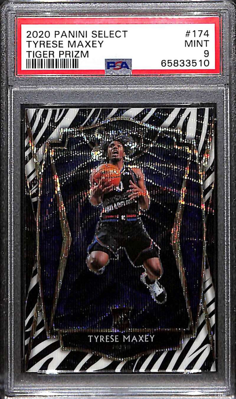 2020-21 Select Prizms Zebra Refractor 174 Tyrese Maxey RC Premier Level PSA 9