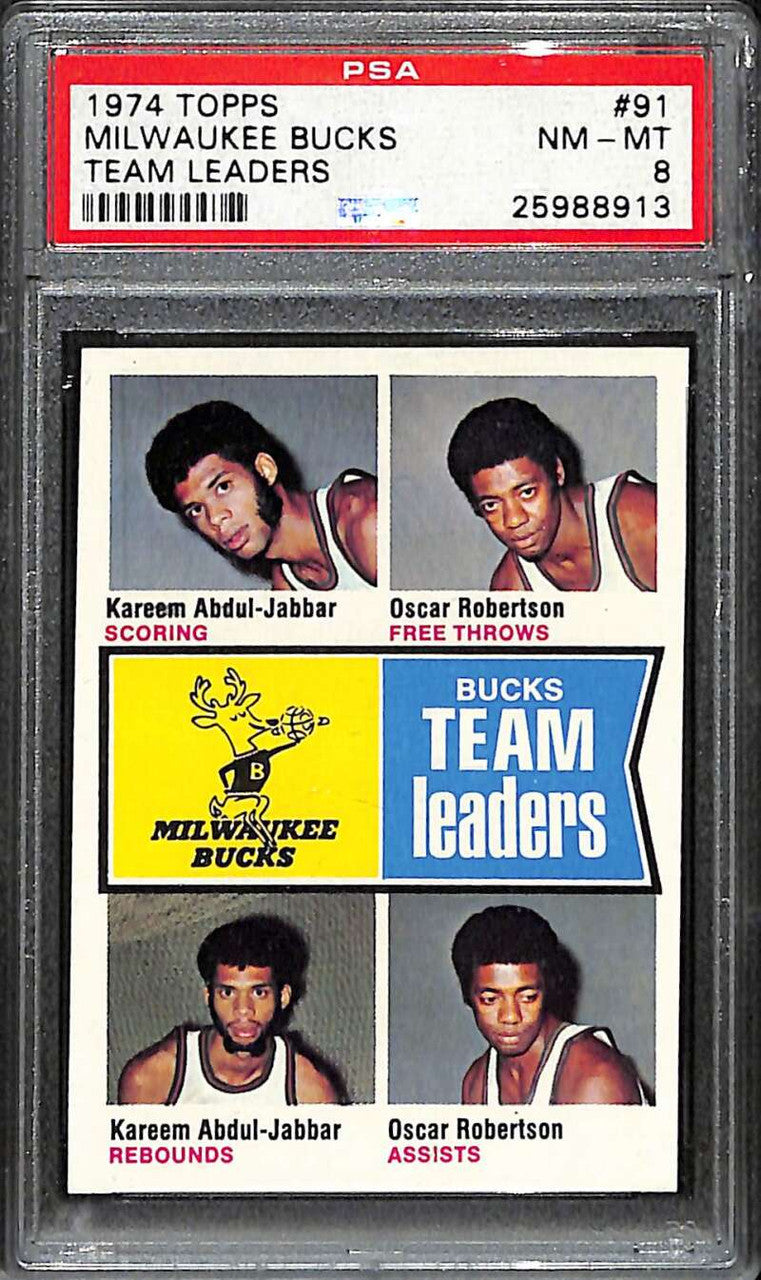 SOLD 172441 1974-75 Topps 91 Oscar Robertson Kareem Abdul-Jabbar TL Team Leaders PSA 8 NM-MT