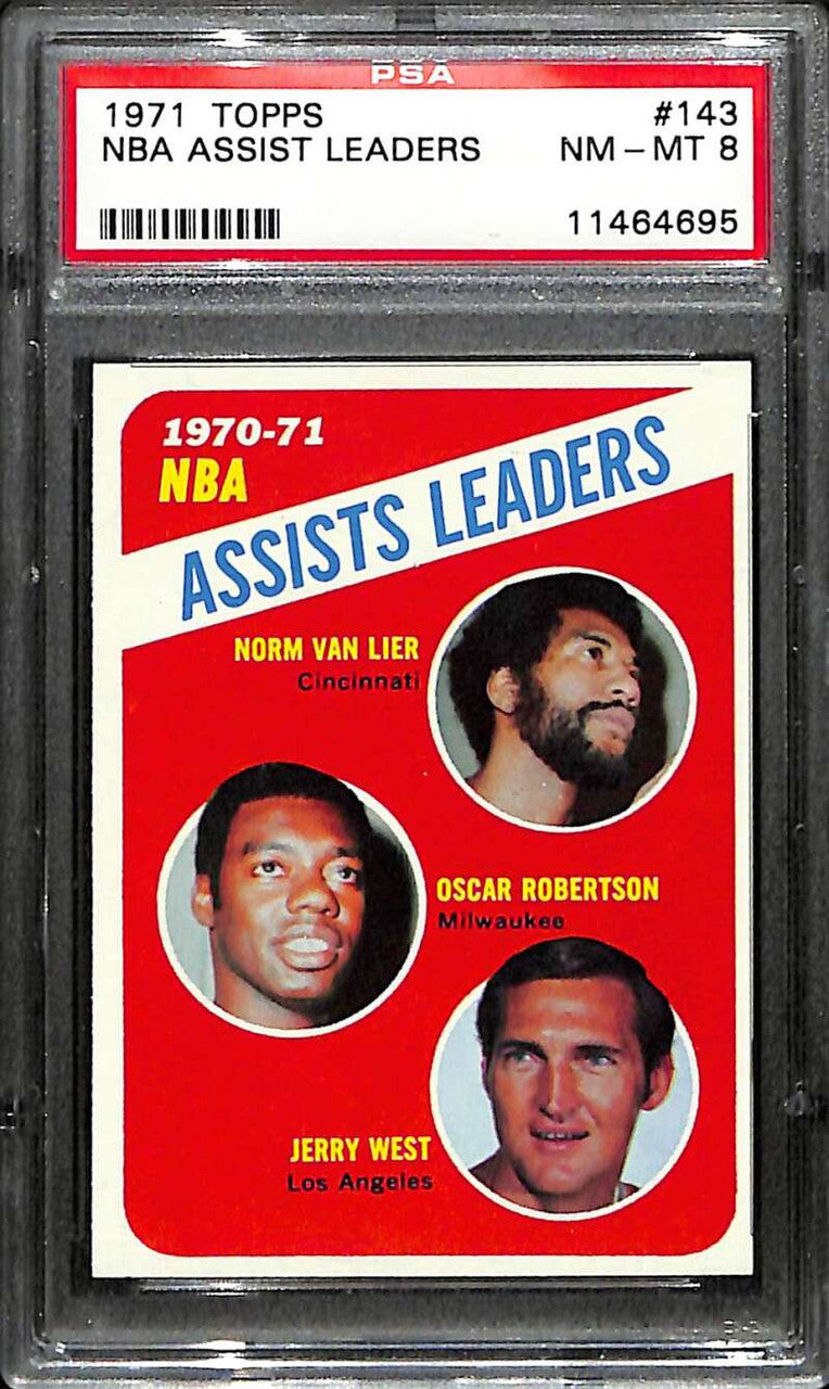 1971-72 Topps 143 Van Lier Jerry West Oscar Robertson League Leaders PSA 8 NM-MT