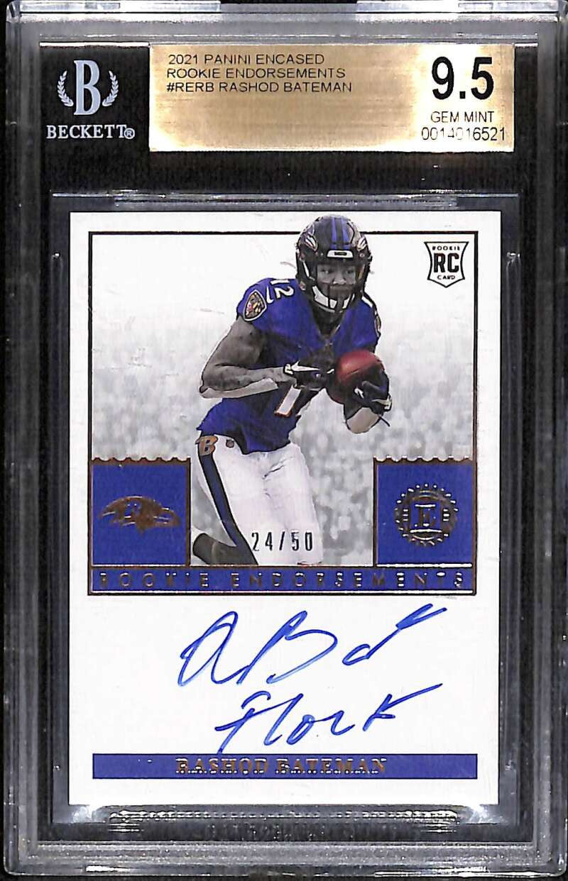 2021 Panini Encased Rookie Endorsements Rashod Bateman RC Auto 24/50 BGS 9.5