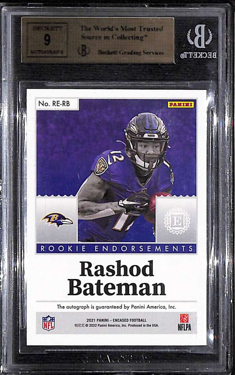 2021 Panini Encased Rookie Endorsements Rashod Bateman RC Auto 24/50 BGS 9.5