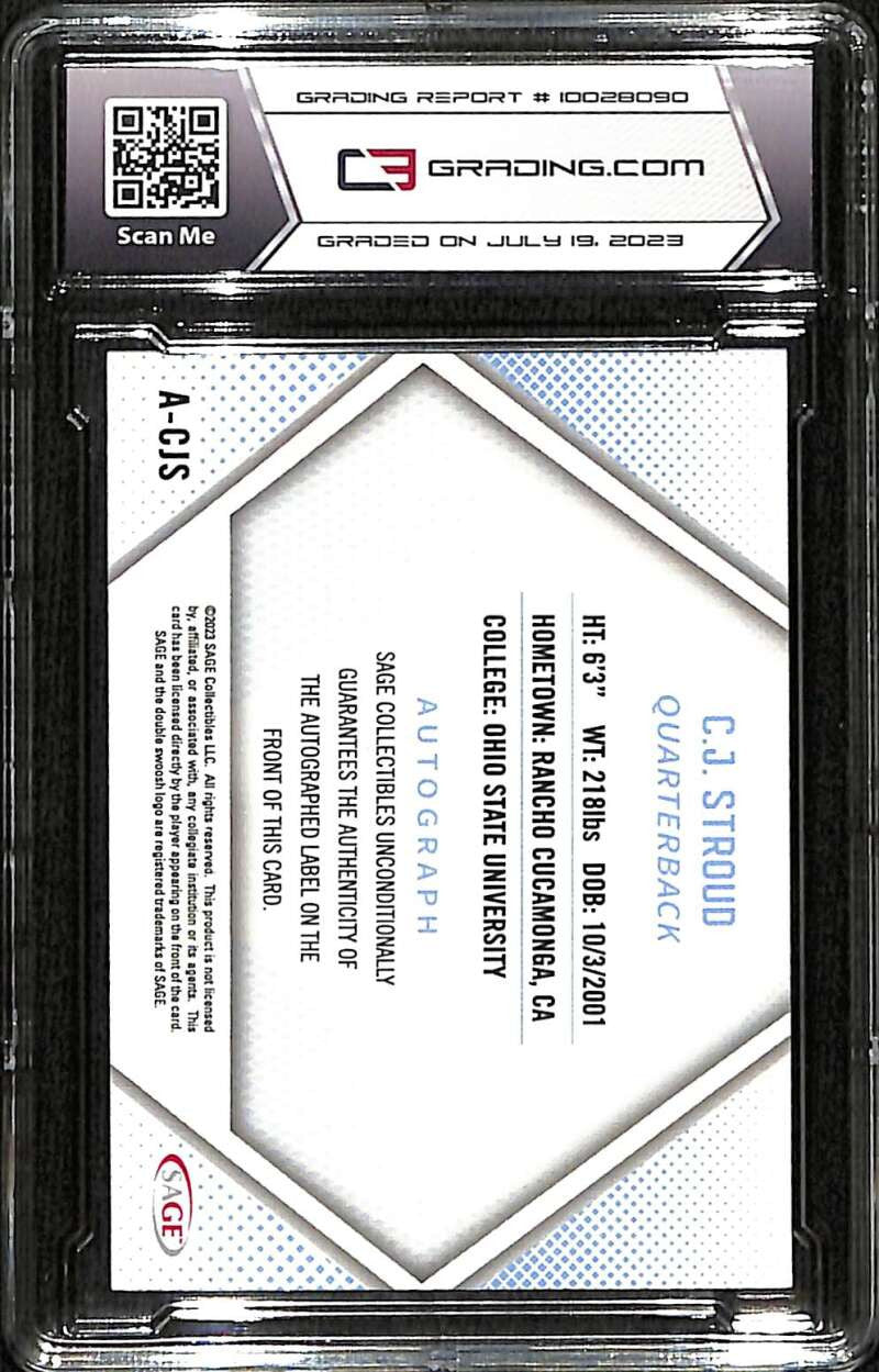 2023 SAGE HIT Autographs Red ACJS CJ Stroud Rookie Auto C3 Grading 9.5 GEM MINT