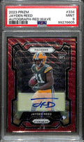 2023 Panini Prizm Autographs Prizms Red Wave 334 Jayden Reed RC Auto /149 PSA 9