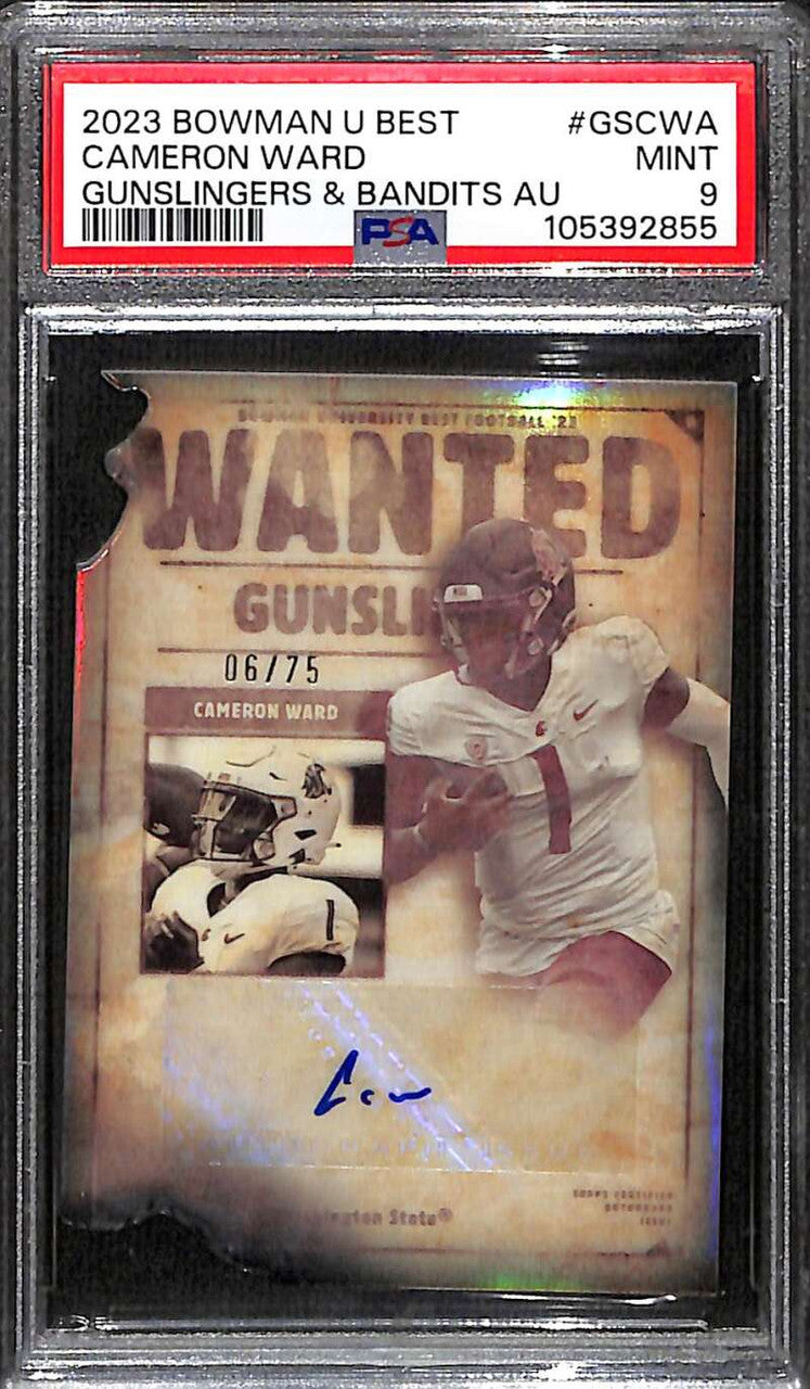 2023 Bowman's Best University Gunslingers Autographs Cam Ward RC Auto 6/75 PSA 9