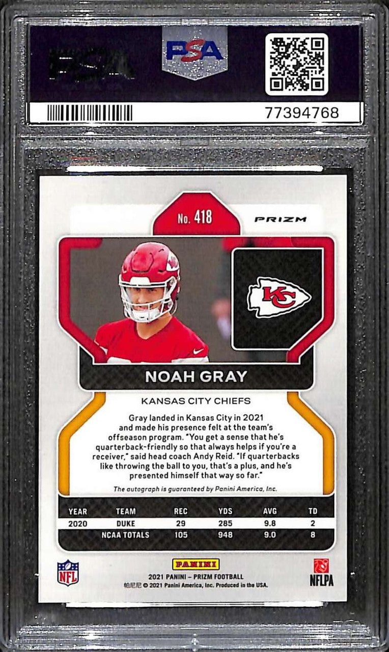 2021 Panini Prizm Rookie Autographs Prizms No Huddle Noah Gray RC Auto PSA 10