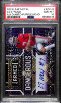 2023 Leaf Metal Armed and Dangerous Purple Mojo CJ Stround RC Auto 2/3 PSA 10