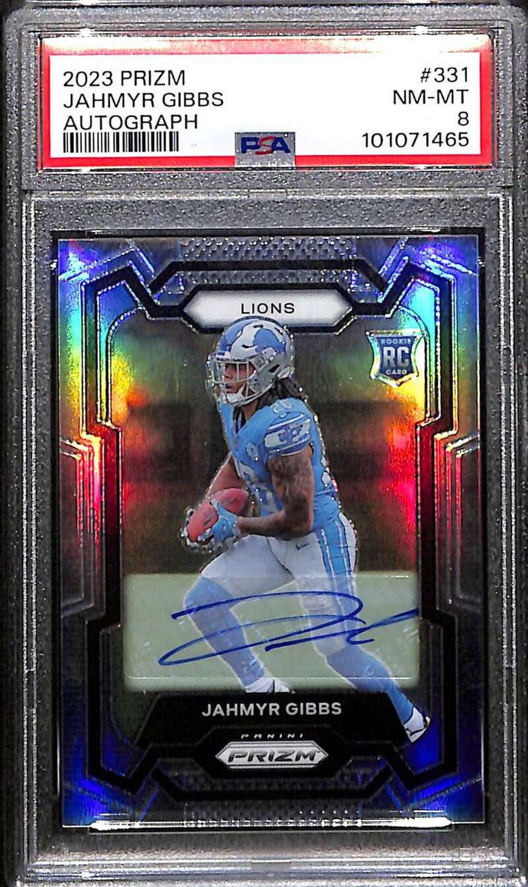 2023 Panini Prizm Autographs Prizms Silver 331 Jahmyr Gibbs RC Auto PSA 8 NM-MT