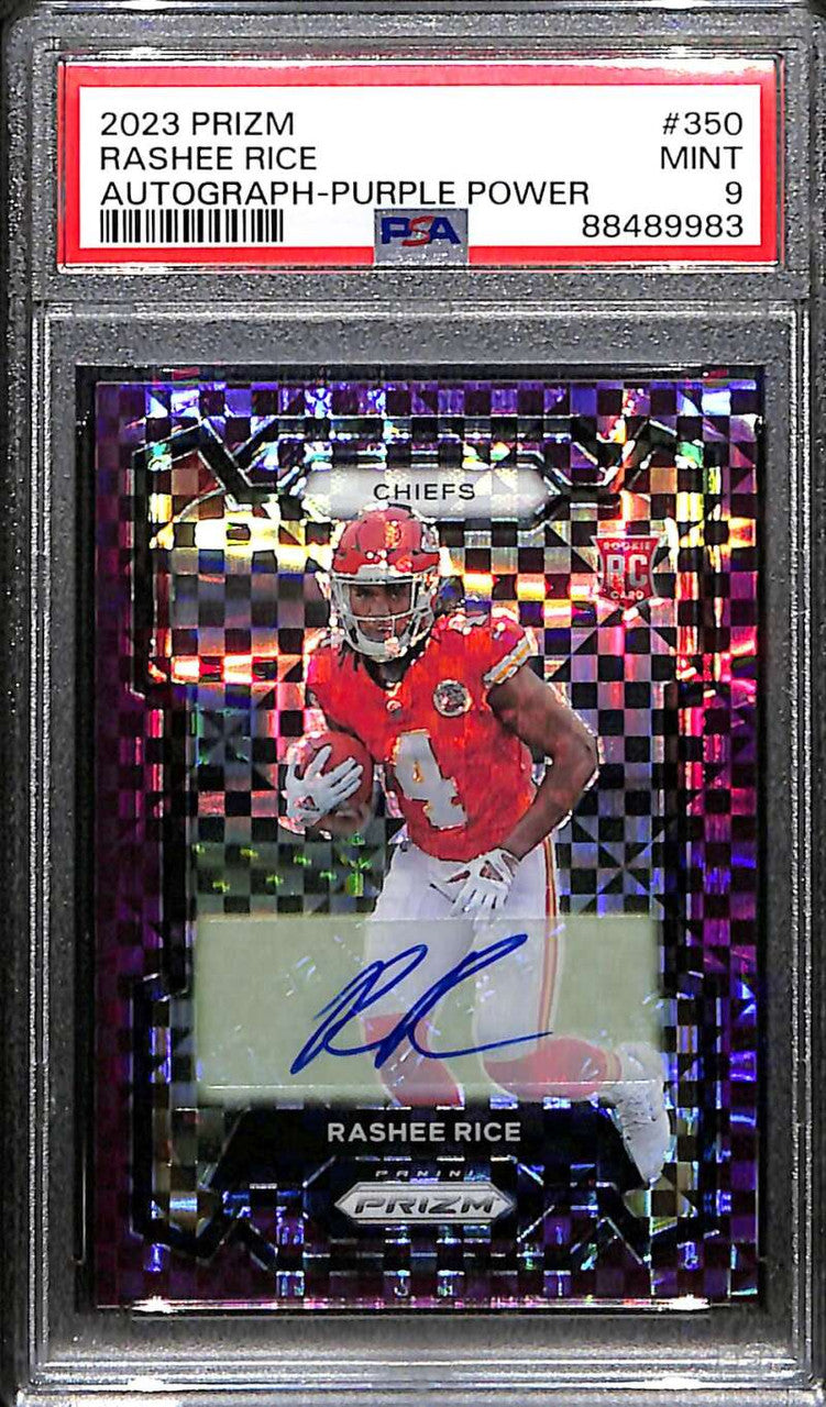 2023 Panini Prizm Autographs Purple Power 350 Rashee Rice RC Auto 23/49 PSA 9