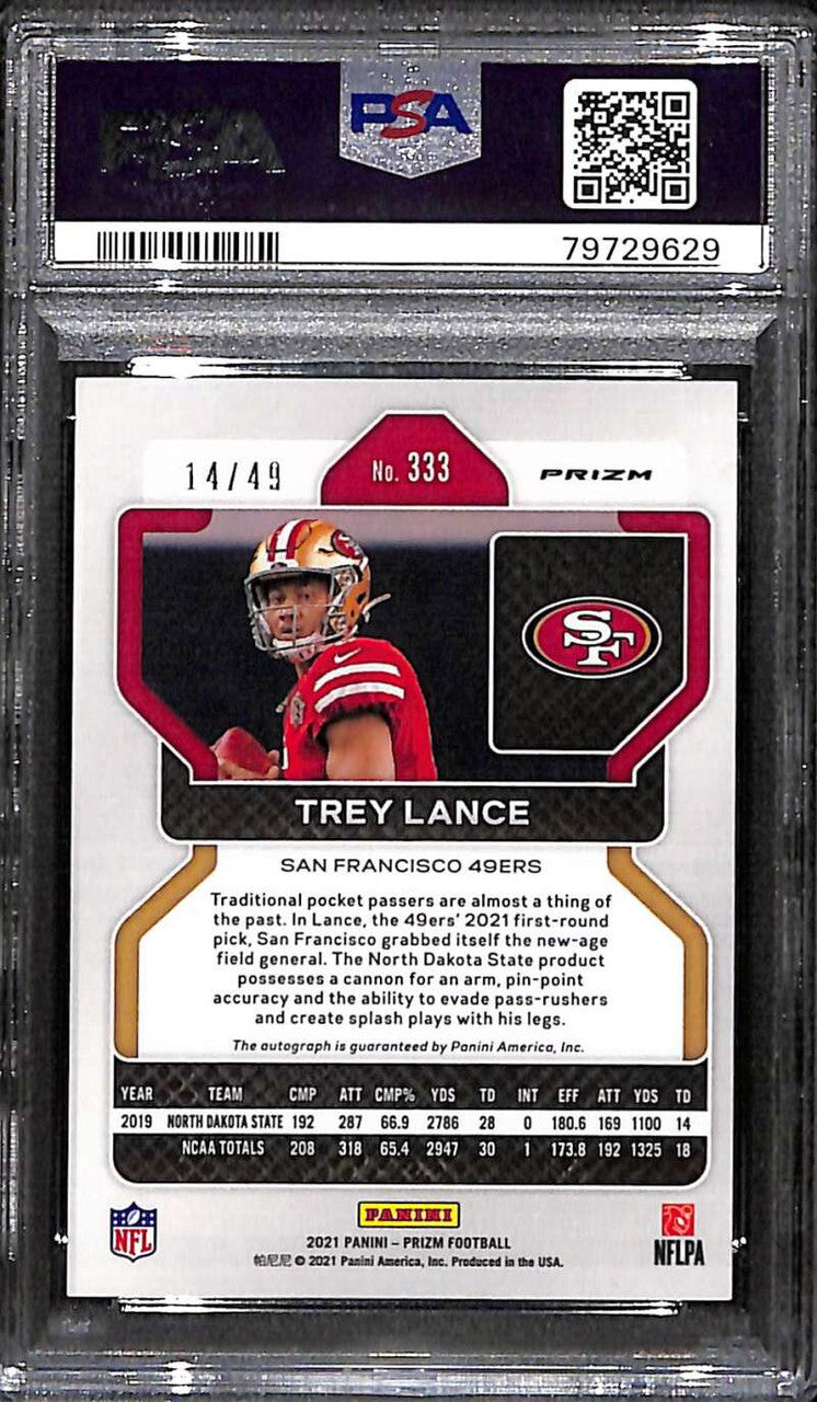 2021 Panini Prizm Rookie Autographs Purple Power Trey Lance RC Auto 14/49 PSA 10