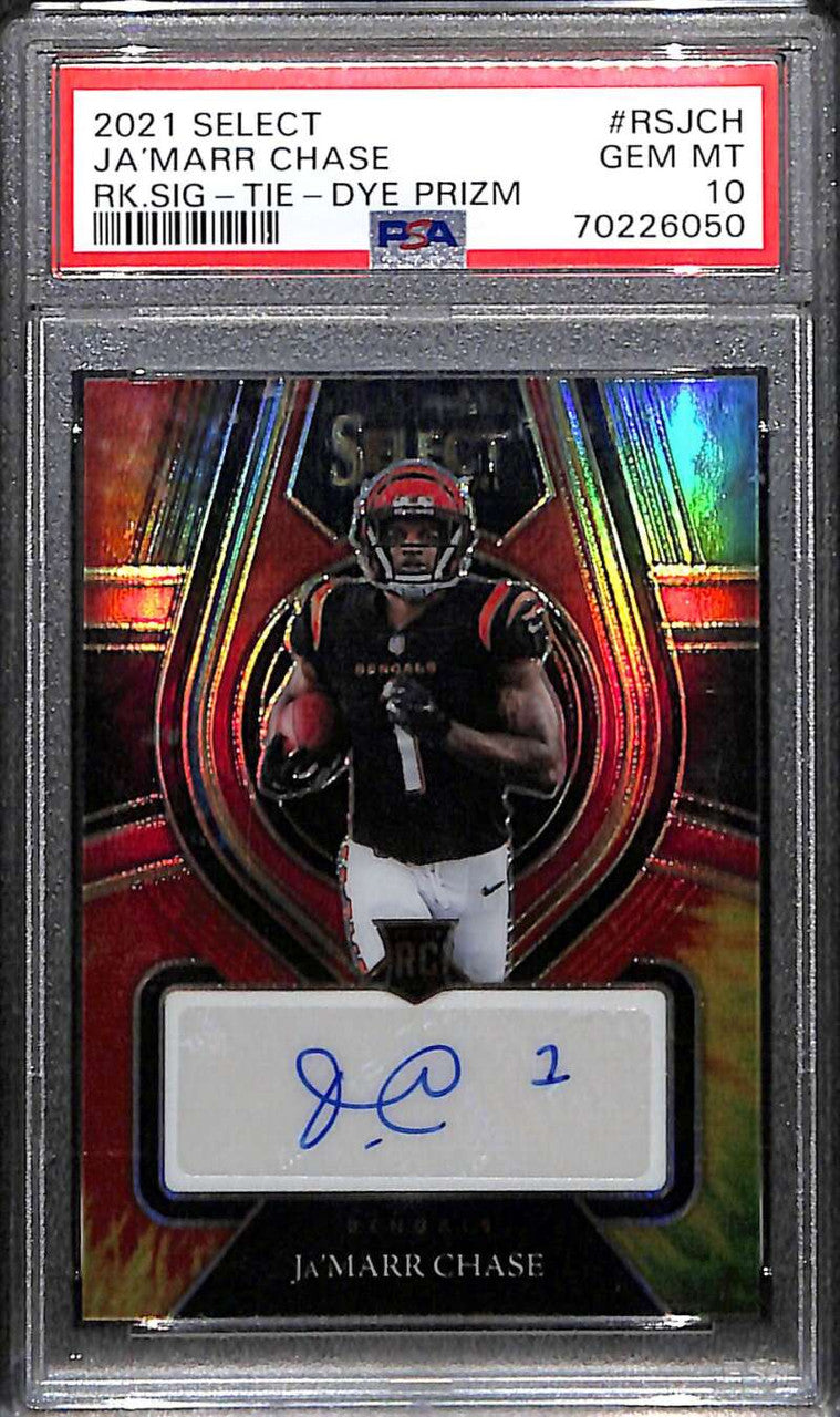 2021 Select Rookie Signatures Tie Dye 11 Ja'Marr Chase RC Auto 6/25 PSA 10 GEM