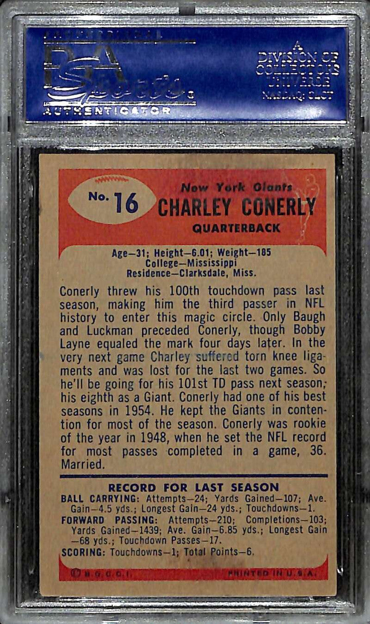 1955 Bowman 16 Charley Conerly PSA/DNA Certified Authentic Auto