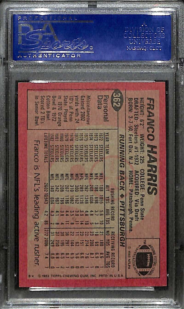 1983 Topps 362 Franco Harris PSA/DNA Certified Authentic Auto