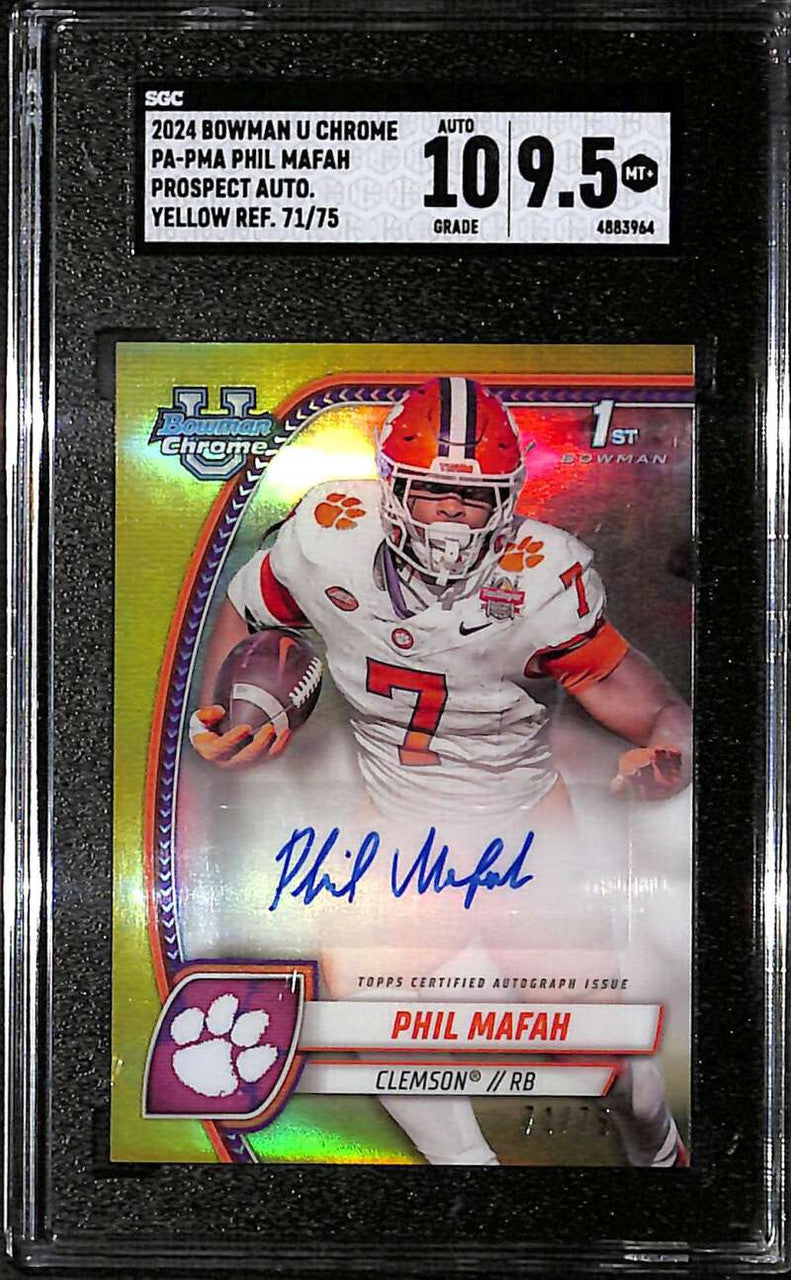 2024 Bowman Chrome Autographs Yellow Refractor Phil Mafah RC Auto /75 SGC 9.5