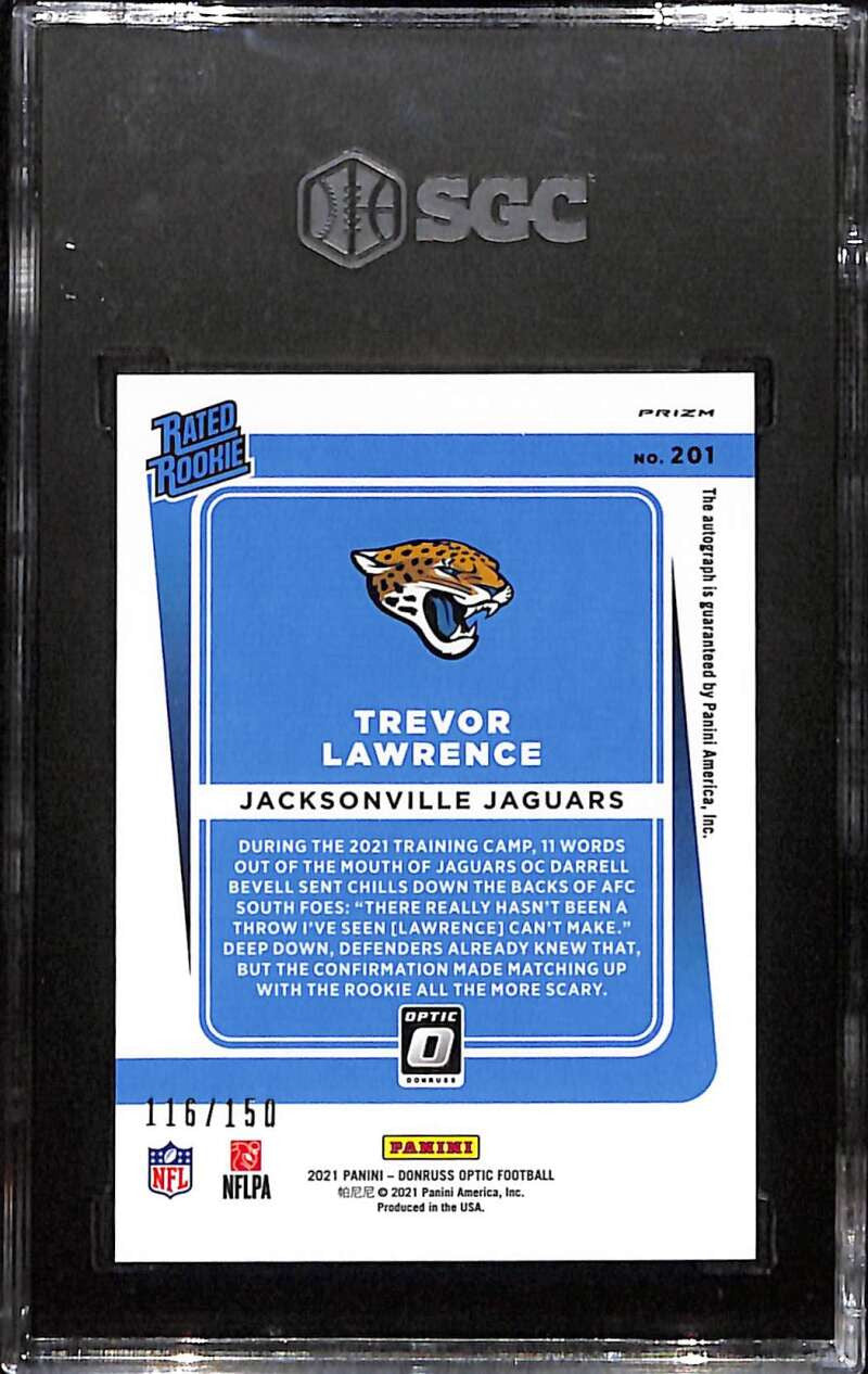 2021 Donruss Optic RPS Autographs 201 Trevor Lawrence RC Auto 116/150 SGC 10 GM