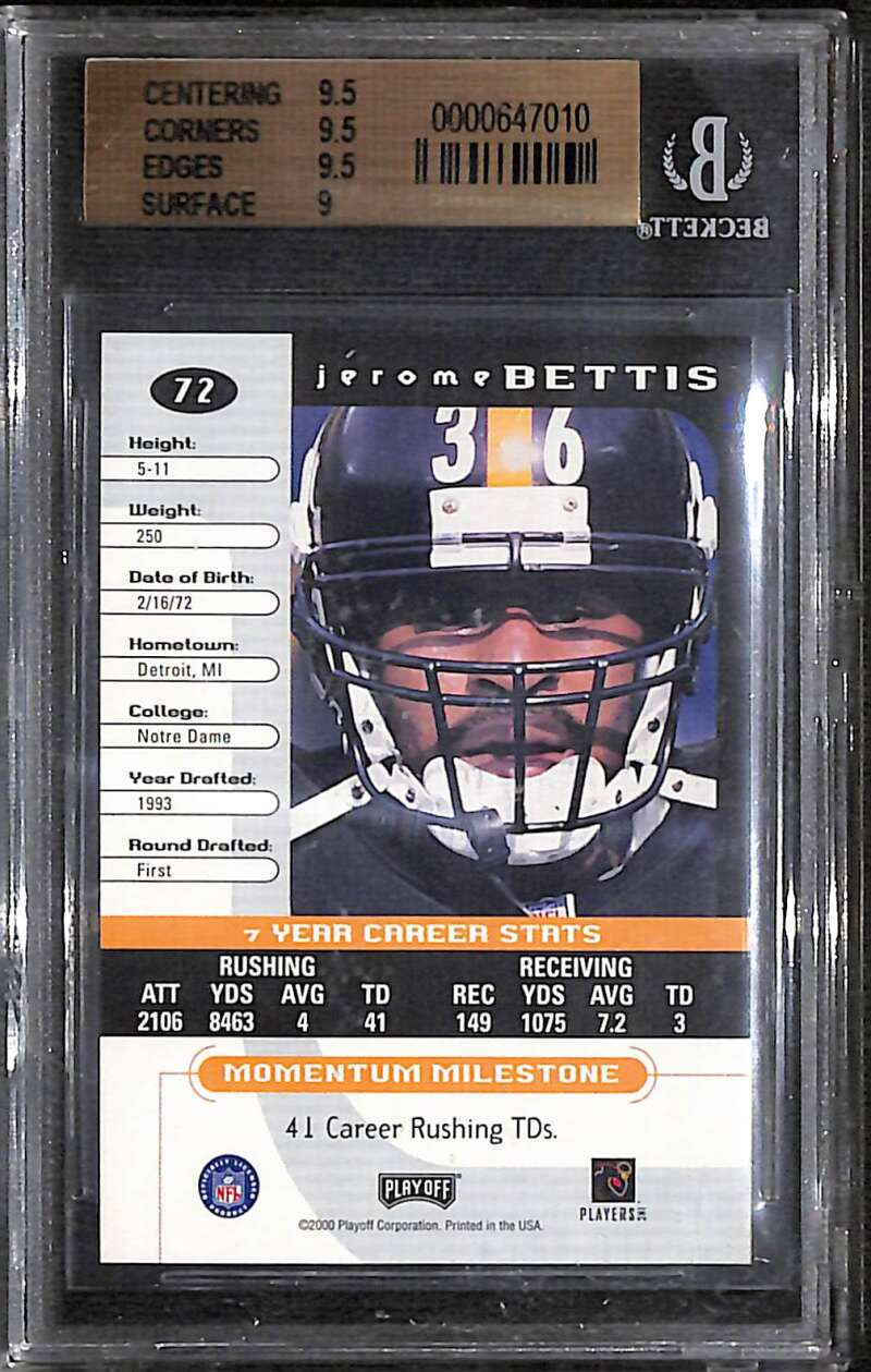 2000 Playoff Momentum 72 Jerome Bettis BGS 9.5 GEM MINT