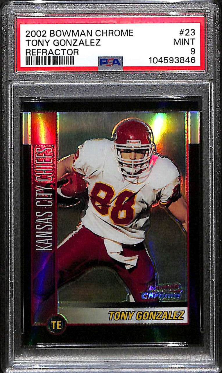 SOLD 172529 2002 Bowman Chrome Refractor 23 Tony Gonzalez 441/500 PSA 9 MINT