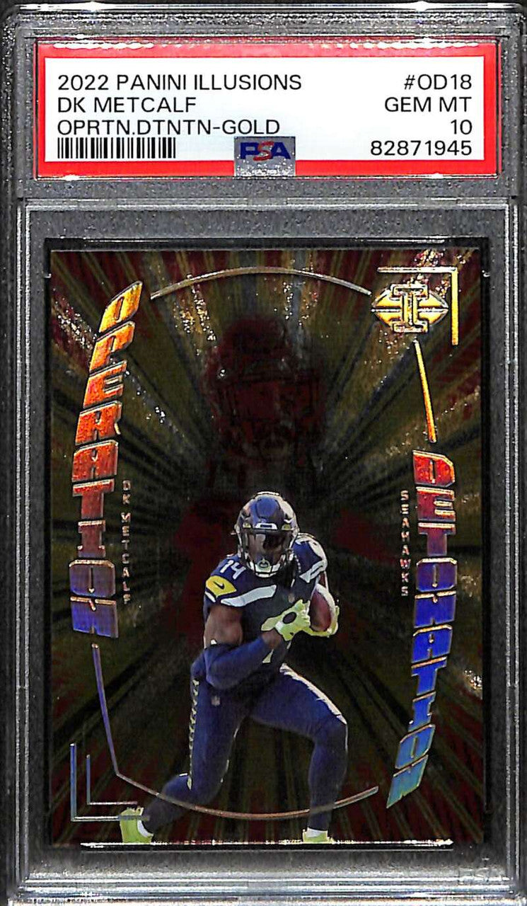 2022 Panini Illusions Operation Detonation Gold 18 D.K. Metcalf 23/25 PSA 10 GEM