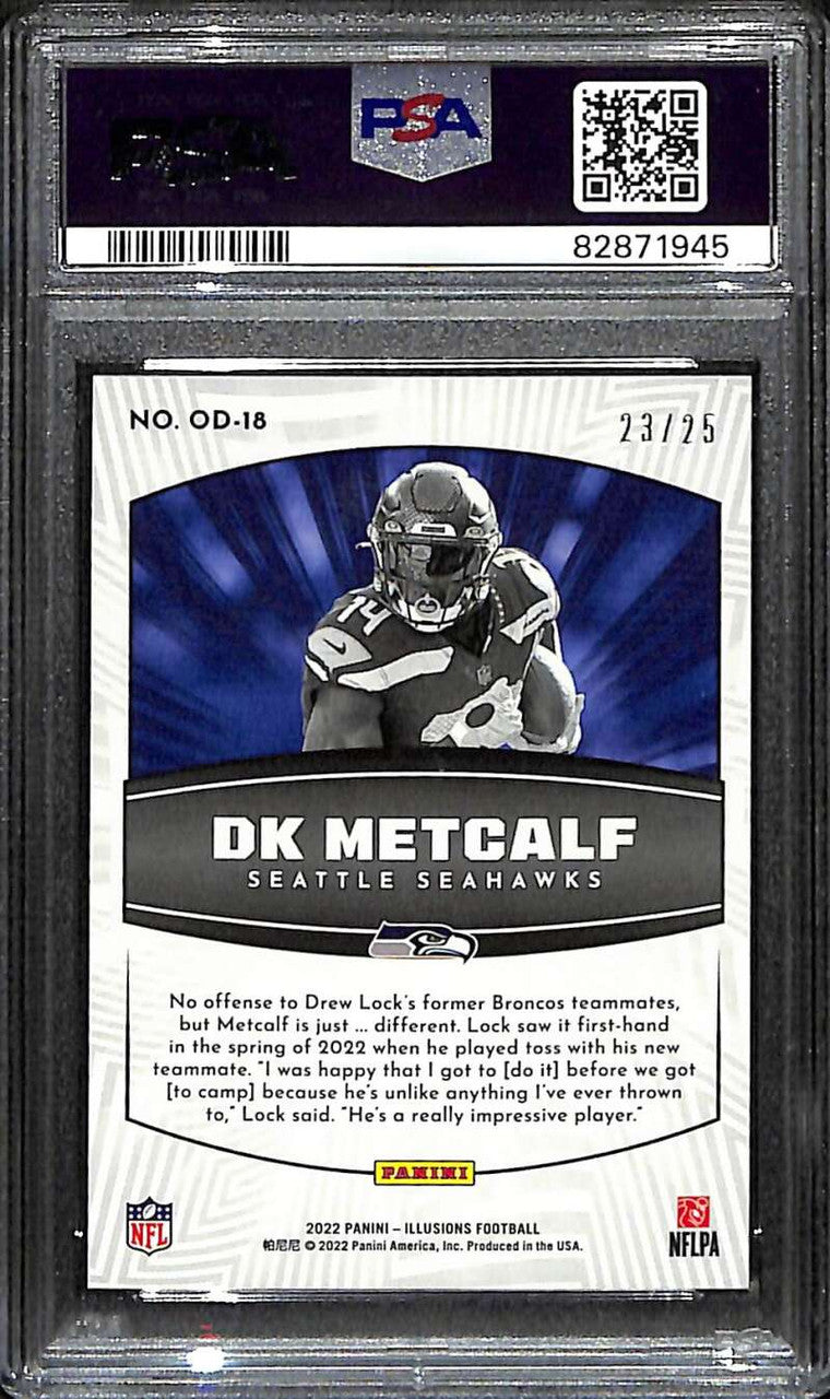2022 Panini Illusions Operation Detonation Gold 18 D.K. Metcalf 23/25 PSA 10 GEM