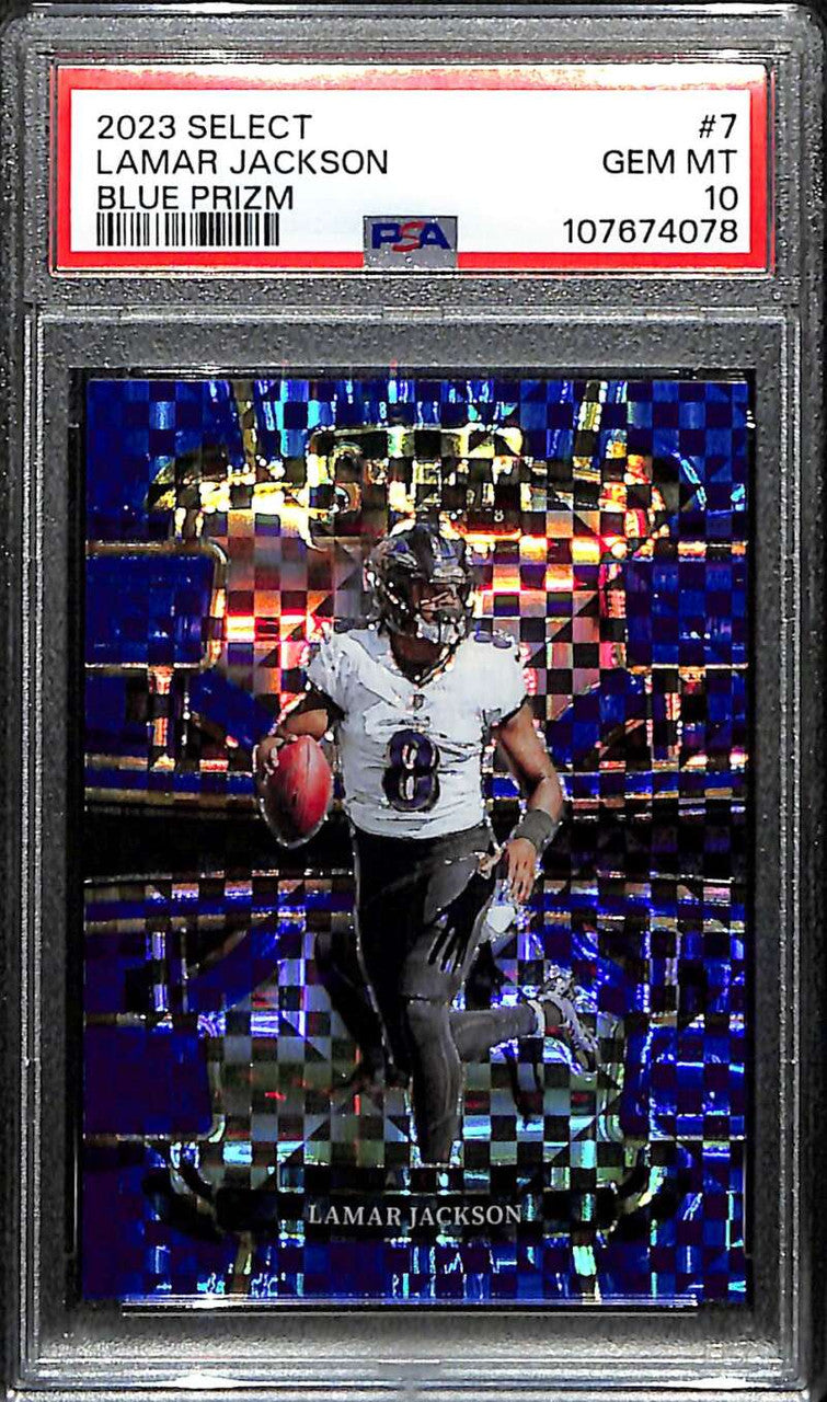 SOLD 172556 2023 Select Prizm Blue Refractor 7 Lamar Jackson 190/199 Concourse PSA 10 GEM MT