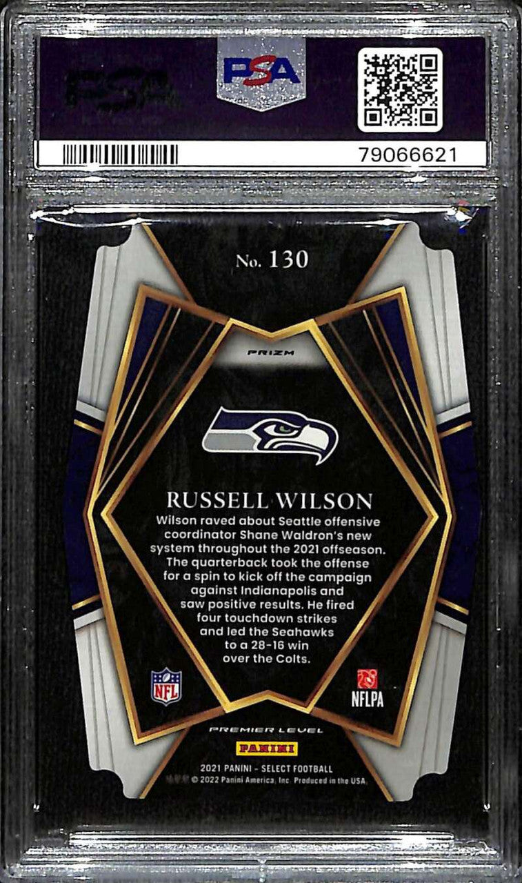 2021 Select Prizm Zebra Die Cut 130 Russell Wilson Premier Level PSA 9 MINT