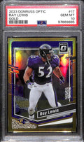 2023 Donruss Optic Gold Refractor 17 Ray Lewis 8/10 PSA 10 GEM MT