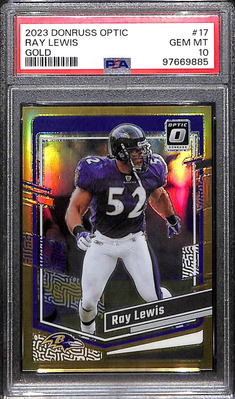 2023 Donruss Optic Gold Refractor 17 Ray Lewis 8/10 PSA 10 GEM MT
