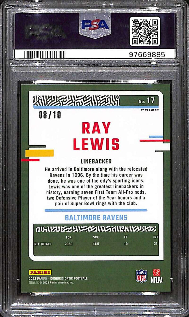 2023 Donruss Optic Gold Refractor 17 Ray Lewis 8/10 PSA 10 GEM MT
