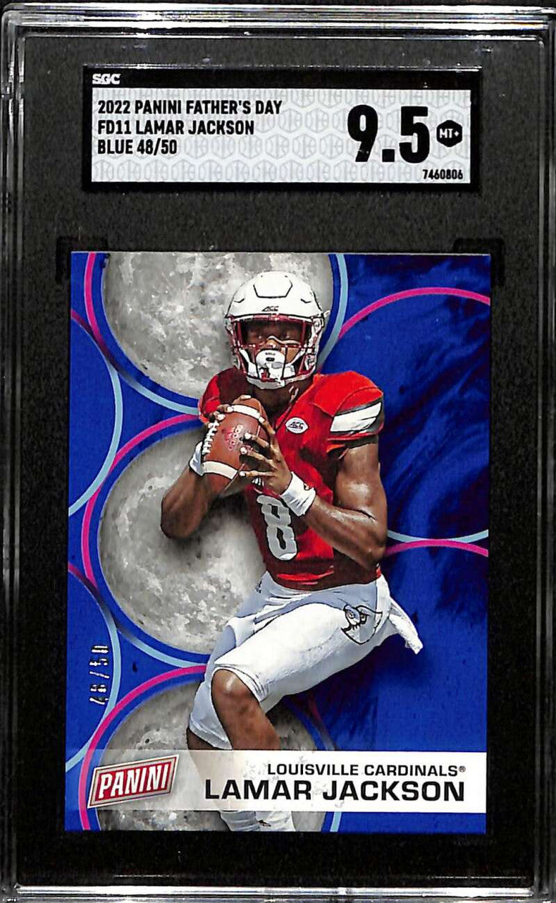 2022 Panini Father's Day Inserts Blue fd11 Lamar Jackson 48/50 SGC 9.5 MT+
