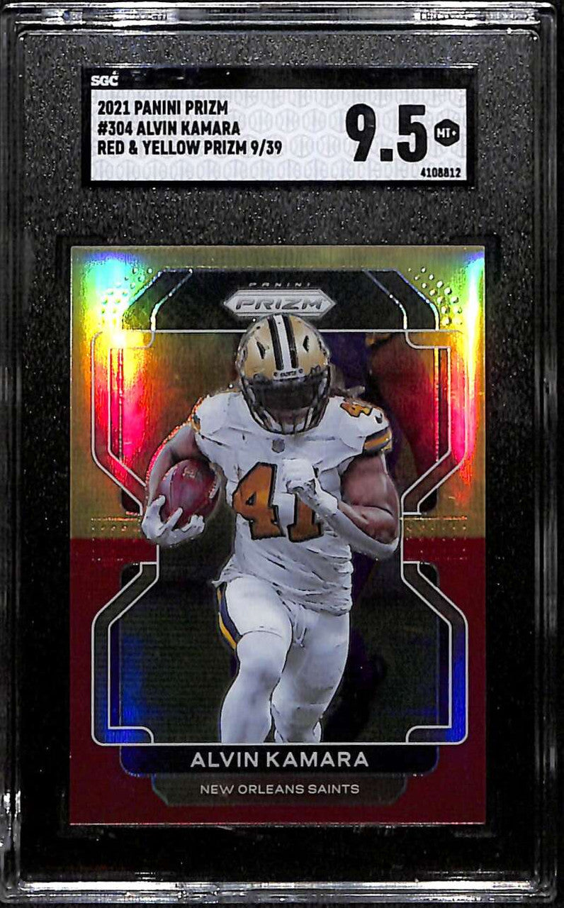 2021 Panini Prizm Prizms Asia Red and Yellow 304 Alvin Kamara 9/39 SGC 9.5 MT+