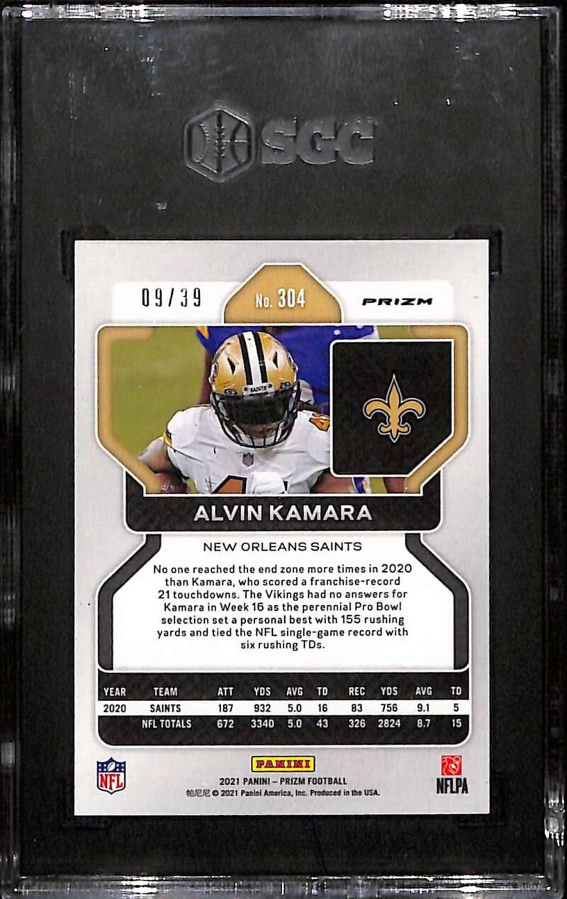 2021 Panini Prizm Prizms Asia Red and Yellow 304 Alvin Kamara 9/39 SGC 9.5 MT+