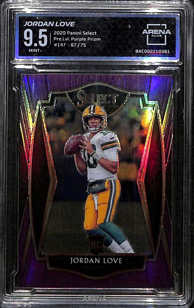 2020 Select Prizm Purple Refractor 147 Jordan Love Rookie 67/75 ARENA 9.5 MINT+