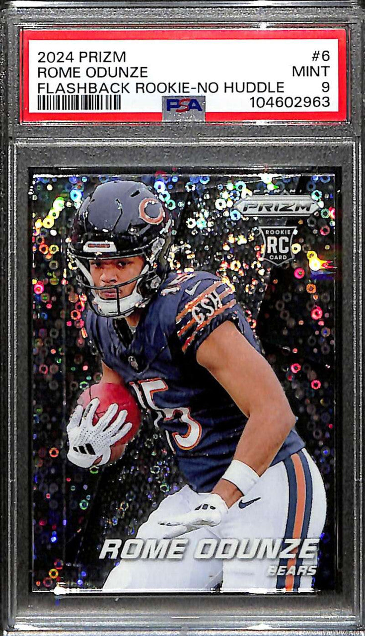 2024 Panini Prizm Flashback Rookie Prizms No Huddle 6 Rome Odunze Rookie PSA 9