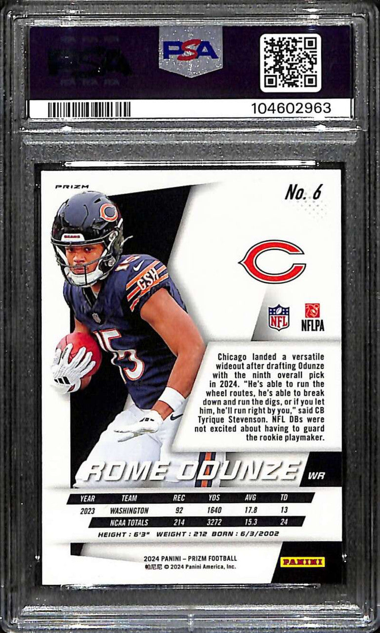 2024 Panini Prizm Flashback Rookie Prizms No Huddle 6 Rome Odunze Rookie PSA 9