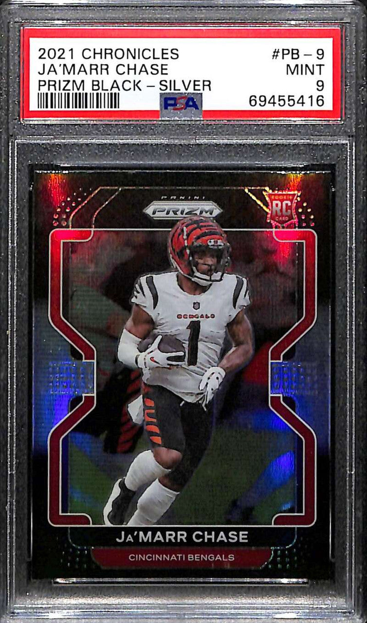 SOLD 172604 2021 Panini Chronicles Prizm Black Silver Refractor 9 Ja'Marr Chase Rookie PSA 9